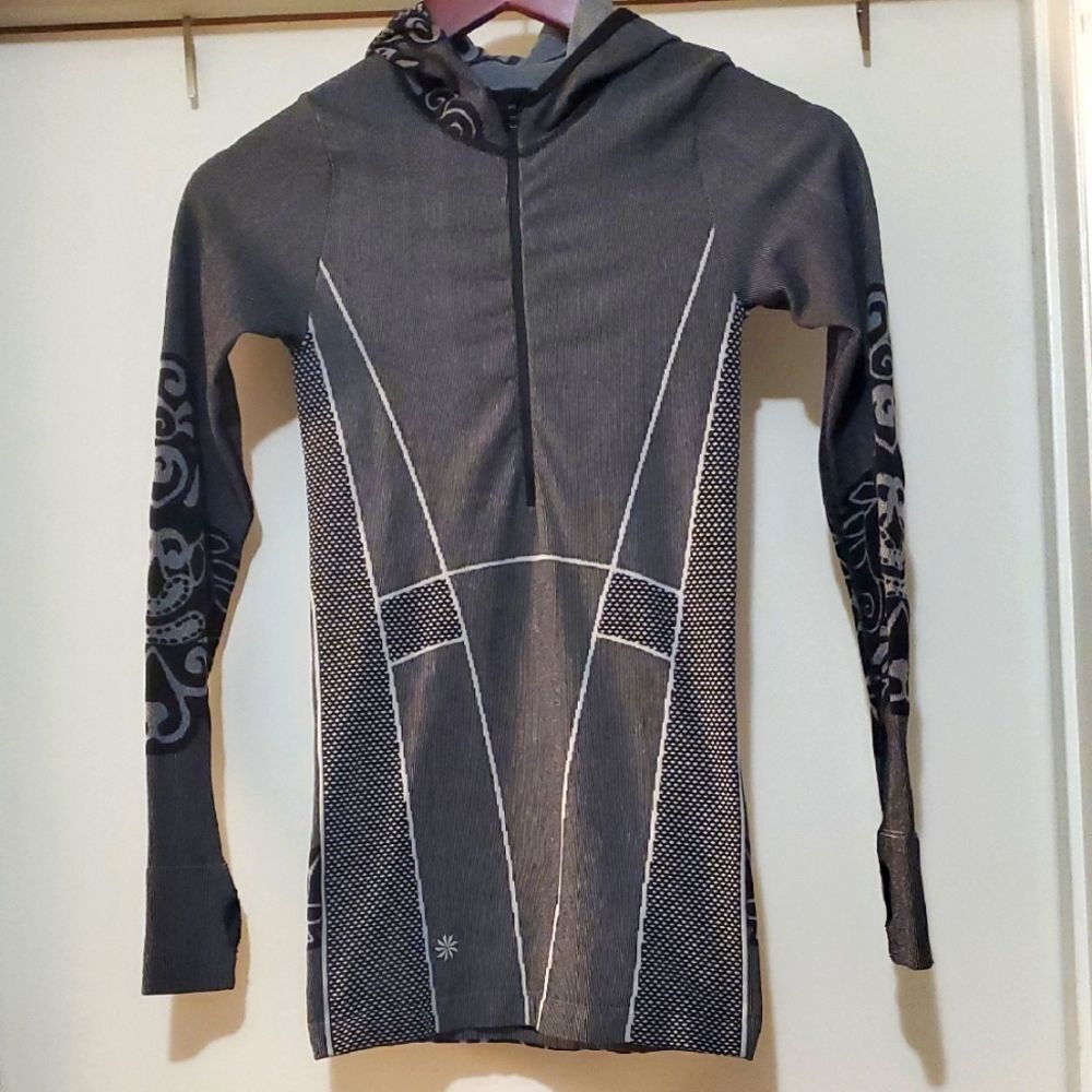 Athleta Women's Half Zip Black Gray Hooded Seamless Compression Hoodie Sz XS
